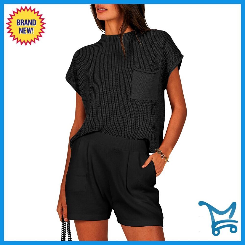 Rib-Knit Sweater Shorts Set Mock Neck Lounge Casual Wear Y2K Chic